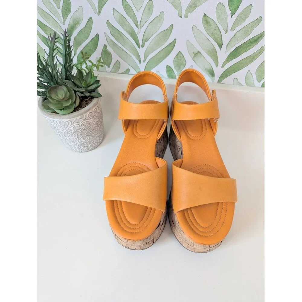 Sarto Women's Orange Cork Platform Sandals 8.5 Leather Upper Demi 2